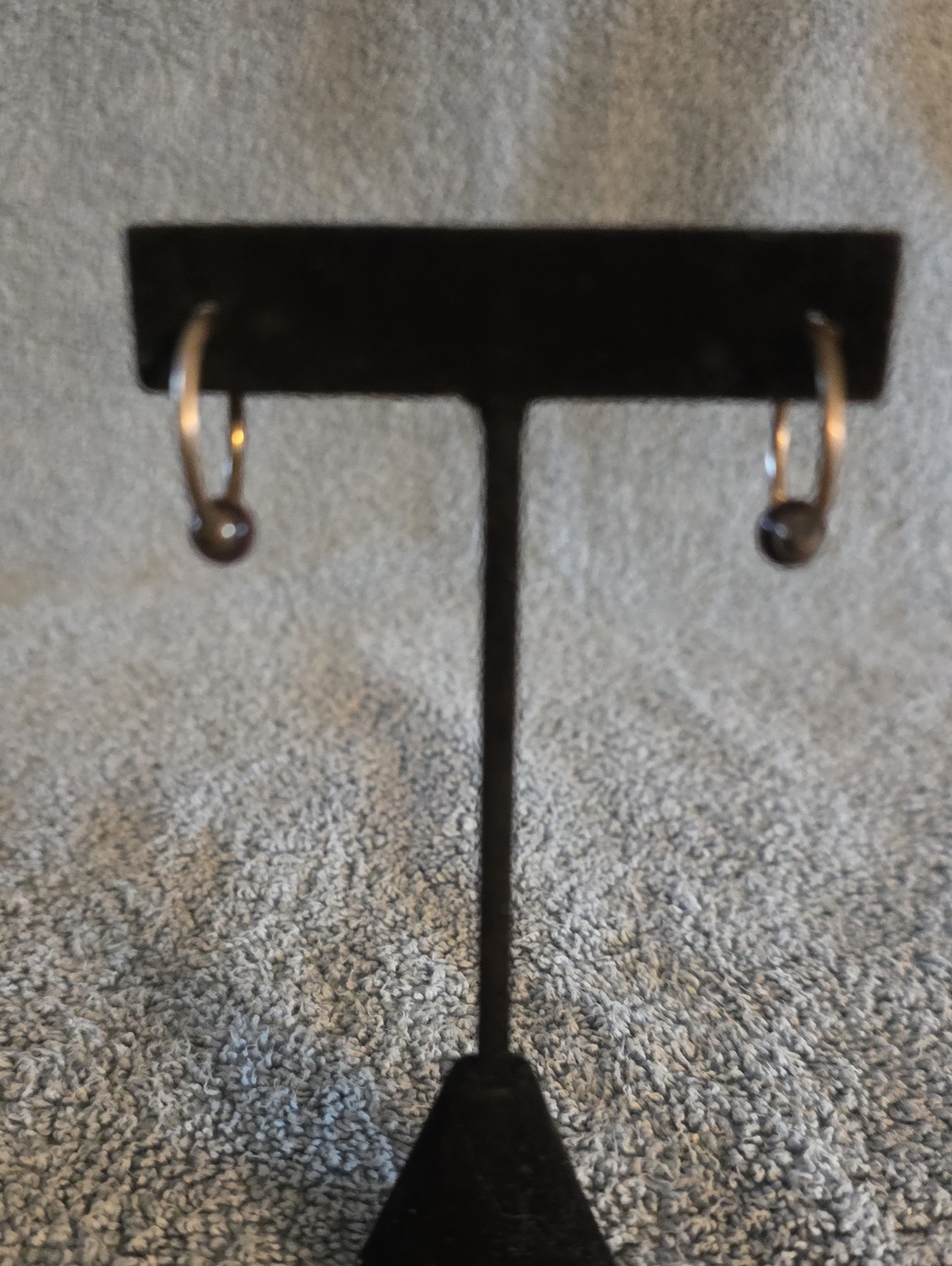 Silver Tone Black Stone Hoop Drop Earrings